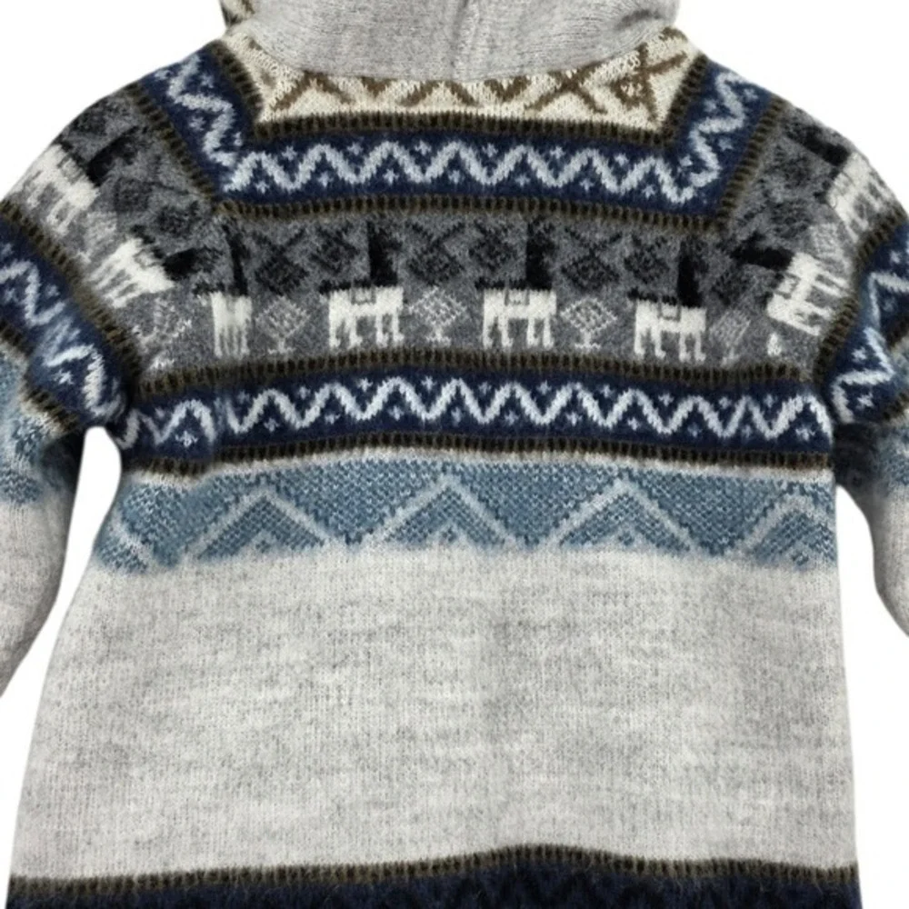 Boys 18M Handmade Blue Gray Full Zip‎ Hooded Alpaca Sweater